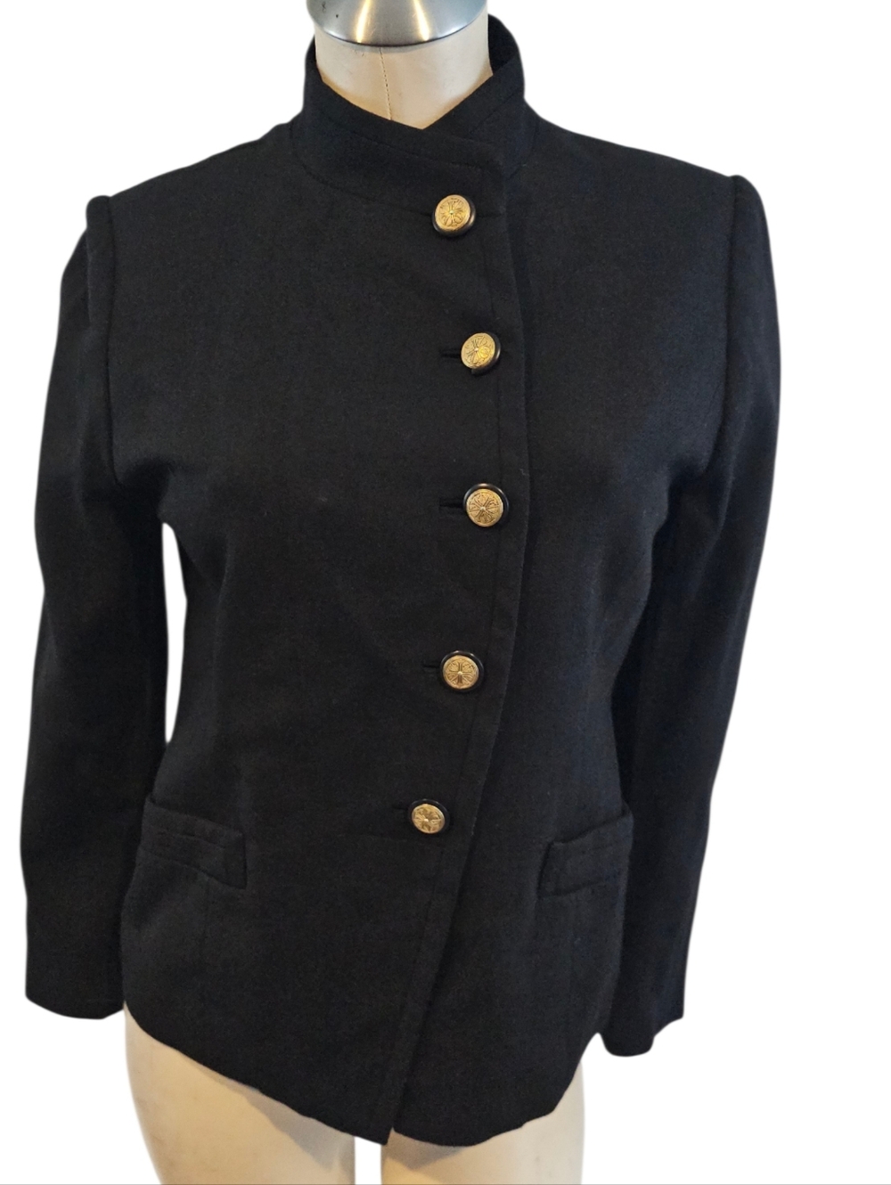 Worth Size 4 Womens Black Military-Style Button Jacket Wool